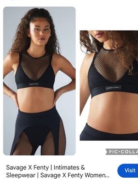 Savage X Fenty Black Mesh High-Neck Sports Bralette